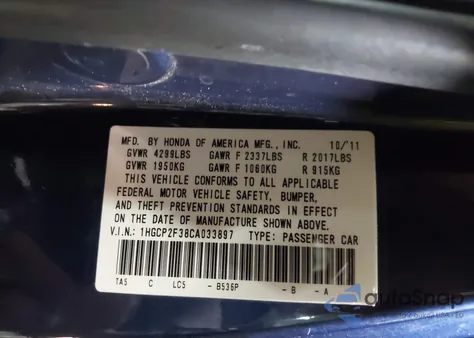 2012 Honda Accord 2.4 Lx z USA, uszkodzony, nr VIN 1HGCP2F38CA033897